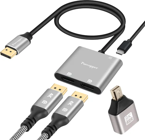 Adaptador DisplayPort a DisplayPort dual (doble 4K a 60 Hz), divisor DP 1 en 2 salidas Pantalla extendida MST 1 DP macho a 2 DP hembra para