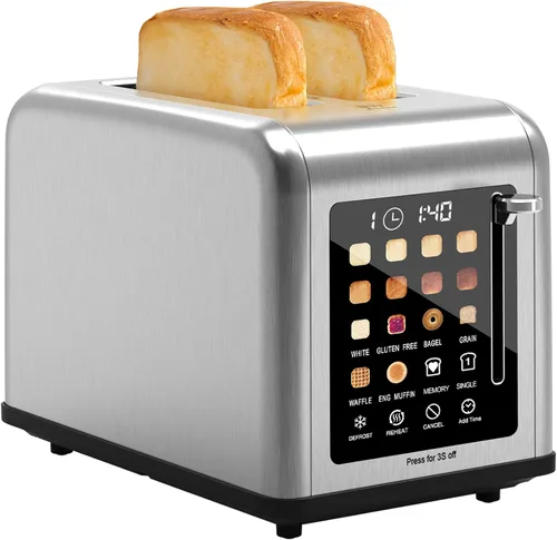 Miniatura 8 de Tostadora de 2 rebanadas con pantalla táctil, tostadoras de acero inoxidable con temporizador digital, tostadoras de 2 ranuras, 8 ajustes de sombra