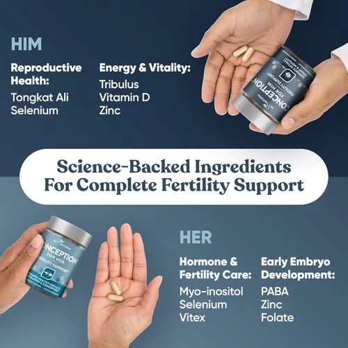 Miniatura 5 de Conception Fertility for Her & Him Paquete - Combo de suplementos de fertilidad para mujeres y hombres - Vitaminas prenatales - Promueven