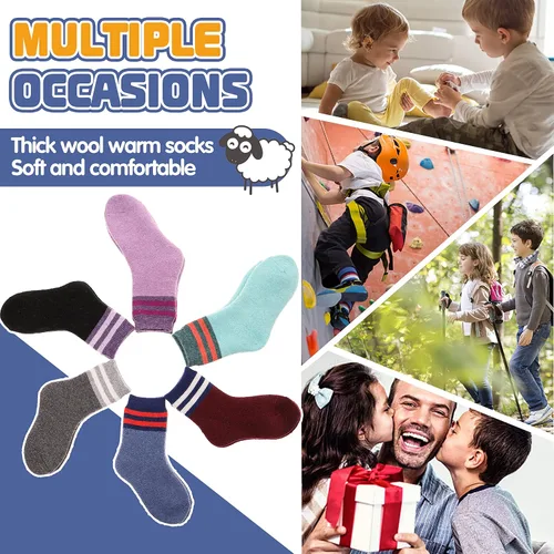 Miniatura 95 de ANTSANG Calcetines de Lana, Calcetines Térmicos Cálidos y Gruesos Tipo Crew Boot para Niños Pequeños, Niños y Niñas, 6 Pares