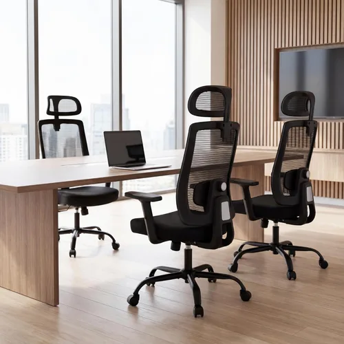 Miniatura 7 de Silla ergonómica de oficina con respaldo alto de malla, silla de escritorio de oficina con soporte lumbar ajustable, sillas de trabajo rodantes