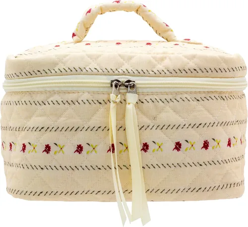 Miniatura 18 de PAZIMIIK - Bolsa de maquillaje de algodón para mujer, grande, acolchada para viaje, Rosa (Bow Pink), Vintage