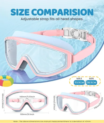 Miniatura 7 de Kids Swim Goggles, 3 Pack Swimming Goggles for Kids 4-16, Anti-Fog UV Protection Pool Glasses for Boys Girls Rosa Azul/Blanco Rosa/Púrpura
