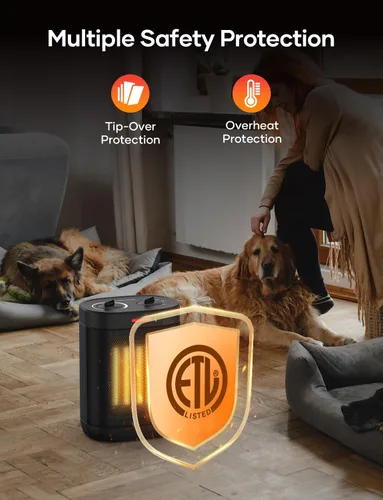 Miniatura 6 de Calentadores de espacio de 1500 W para usos en interiores, calentador eléctrico portátil con termostato, 3 modos, protección múltiple, calentador
