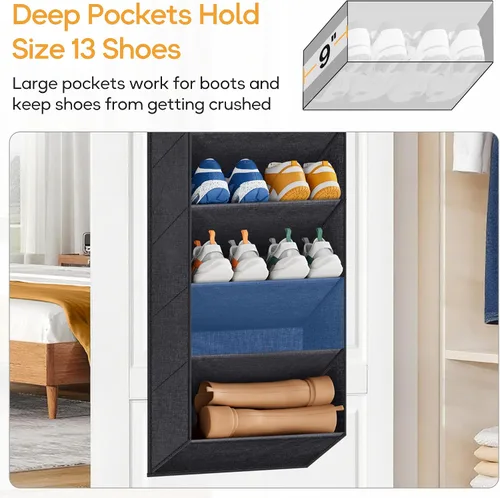 Miniatura 3 de KIMBORA Organizador de zapatos de 10 niveles sobre la puerta con bolsillos grandes, estante colgante para guardar zapatos en el armario, para 20