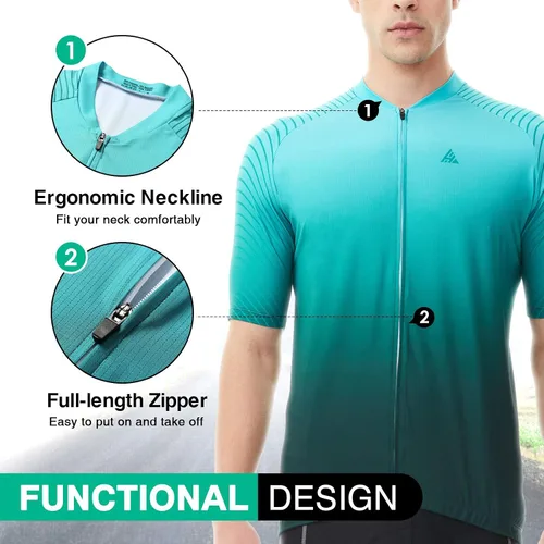 Miniatura 3 de Hikenture Maillot de ciclismo para hombre, manga corta, con cremallera completa, 3 bolsillos, camiseta transpirable para bicicleta