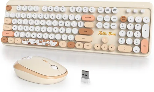 Miniatura 16 de Combo de teclado y mouse inalámbricos para máquina de escribir, 2.4G Office 104 teclas de tamaño completo, retro punk, lindo negro con teclas