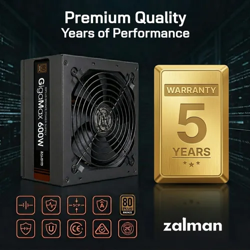 Miniatura 3 de Zalman GigaMax - Fuente de alimentación ATX de 600 W 80+ Plus certificada – Fuente de alimentación ATX de 12 V confiable con condensadores de 221.0