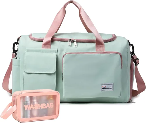 Miniatura 12 de Bolsa de Gimnasio Pequeña para Mujer, Bolsa de Lona de Viaje, Bolsa de Fin de Semana con Compartimento para Zapatos