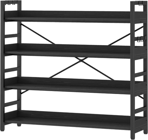 Miniatura 23 de HCHQHS - Estantería de 4 niveles, estantería industrial ajustable, estantería alta vertical, estanterías abiertas de madera y metal negro
