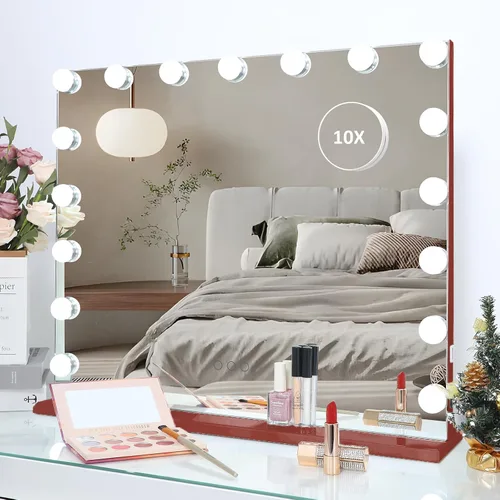 Miniatura 10 de HOMPEN Hollywood Vanity Mirror Makeup Mirror with Lights, Touch Screen, 3 Color Modes Frameless Tabletop Mirror with 17 Dimmable Bulbs, Green