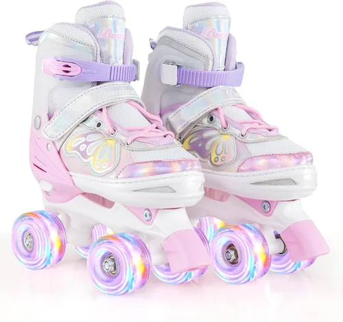Miniatura 21 de BABY JOY Patines de ruedas de mariposa, 4 tamaños ajustables para niñas, adolescentes y adultos de 5 a 8 a 13 años o más, con ruedas iluminadas