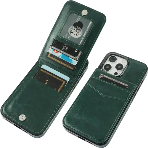 KIHUWEY Compatible con iPhone 15 Pro Max Funda Cartera con soporte para tarjeta de crédito, con tapa de cuero premium, cierre magnético, función