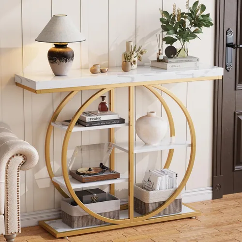 Miniatura 9 de LIFECHOVY Mesa Consola de 41.3" para Entrada, Mesa Industrial de Pasillo/Sofá con Estantes de Almacenamiento, Mueble de Acento Estrecho