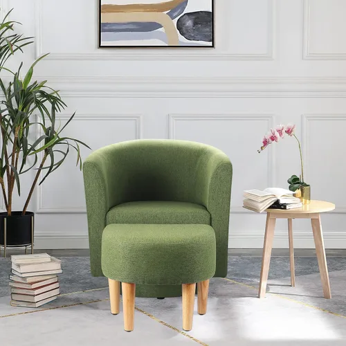 Miniatura 9 de DAZONE Silla Moderna de Mediados de Siglo, Silla de Acento Tipo Barril con Otomana, Juego Cómodo de Sillón con Reposapiés, Sillas Cómodas para Sala