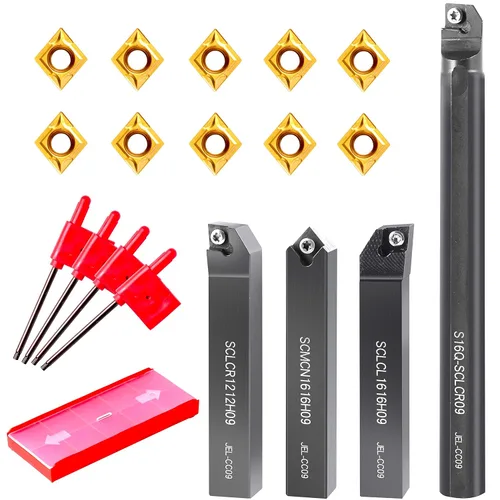 Miniatura 10 de Juego de brocas para torno - Herramientas de corte para torno de metal 4 piezas con mango de 1/2" portaherramientas girables barras de aburrimiento