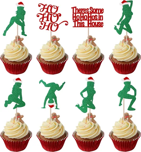Miniatura 9 de Rsstarxi Paquete de 24 Adornos para Cupcakes Oh Baby de Navidad con Purpurina, Sombreros de Navidad, Palillos para Cupcakes de Baby Shower para Baby