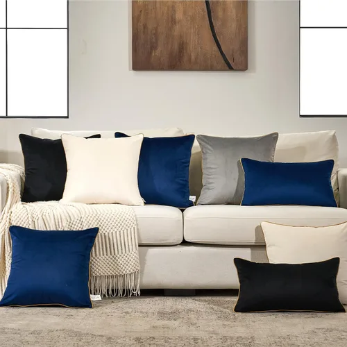 Miniatura 4 de Aeckself Paquete de 2 fundas de almohada lumbar de terciopelo negro puro, modernas, de lujo, decorativas, con borde dorado, cómoda, suave y sólida