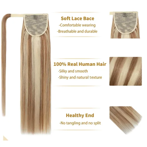Miniatura 2 de SEGO - Extensiones de cabello humano, largo y liso, 100 % cabello Remy real, para mujeres, para usar en cola de caballo