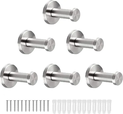 Miniatura 17 de Ganchos para toallas de baño, paquete de 6 ganchos redondos para abrigos, gancho resistente para bata montado en la pared, colgador de ropa Cromo