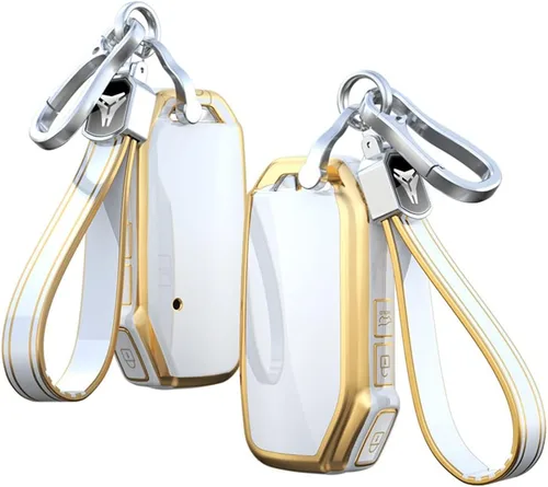 SANRILY Funda para llavero de 3 botones con borde dorado para Kia Sportage R GT Stinger GT Sorento Cerato Forte, accesorios sin llave con llavero,