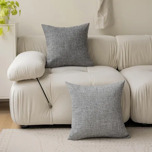 Miniatura 4 de Fundas de almohada decorativas Demetex grises 18x18, fundas de almohada cuadradas de lino para sofá, fundas de almohada estilo granja para cama