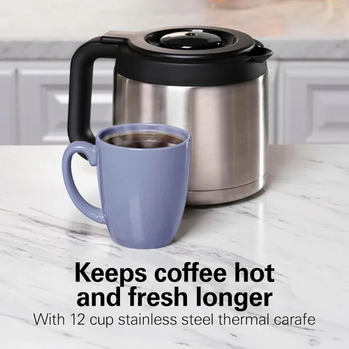 Miniatura 5 de Hamilton Beach FlexBrew Advanced 5-en-1 Cafetera Térmica Programable de 12 Tazas de Goteo y Porción Individual para Café Caliente y Helado, Depósito