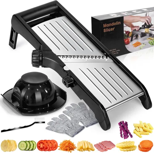 MASTERTOP Cortador de mandolina para cocina, cortador de alimentos ajustable de acero inoxidable, picador de verduras, cebolla, waffle, cortador de
