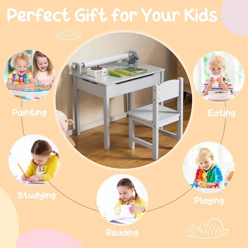 Miniatura 7 de Costzon - Juego de mesa y silla para niños, mesa de arte y manualidades con tapa abatible para sala de juegos, jardín de infantes, escritorio