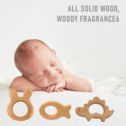 Miniatura 4 de 12 piezas de juguetes mordedores para bebés, mordedores de madera para bebés, juguetes de animales de madera, anillos de dentición, juguetes