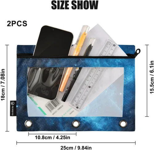 Miniatura 3 de SHJI Bolsas para carpetas, estuche para lápices Star Galaxy para carpetas de 3 anillas, paquete de 2 bolsas transparentes con cremallera