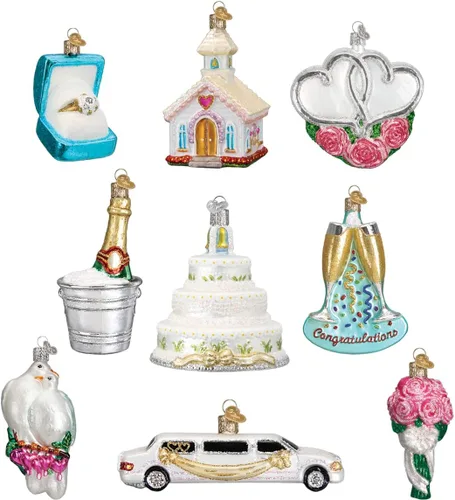 Miniatura 2 de Old World Christmas - Adorno de caja de regalo "Recién casados" de vidrio soplado para árbol de Navidad, decoración navideña artesanal, colección