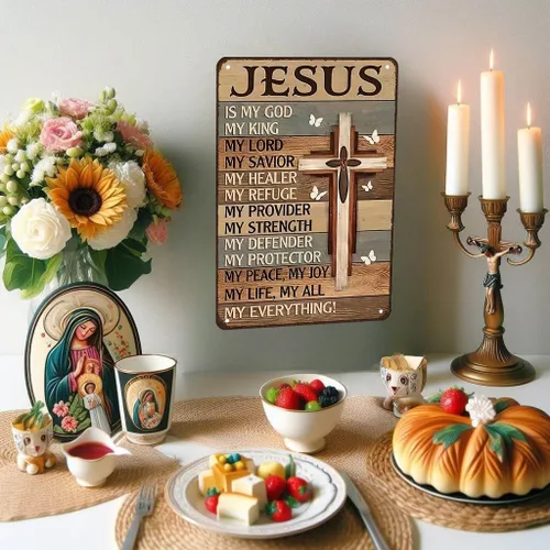 Miniatura 7 de Smilelife Regalos cristianos para mujeres y hombres Jesús es mi Dios, mi rey, todo lo que soy - Letrero vintage de hojalata religiosa de metal