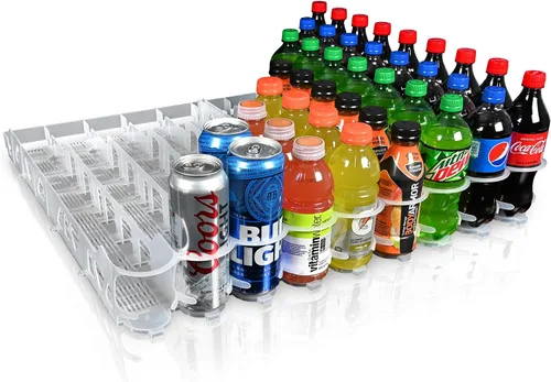 Visi-Slide - Dispensador de bebidas de soda de 20 onzas, deslizamiento alimentado por gravedad para estantes angulares para refrigeradores,
