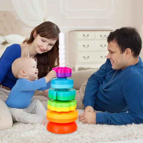 Miniatura 2 de BYFWH Juguetes apilables giratorios para bebés de 12 meses en adelante, apilador de anillos para niños pequeños de 1 a 3 años, juguetes Montessori