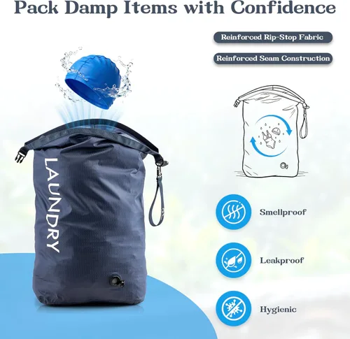 Miniatura 2 de Bolsa de lavandería de viaje, bolsa de viaje de compresión al vacío, bolsa de viaje, impermeable, húmedo/seco, ahorro de espacio, bolsa de Azul