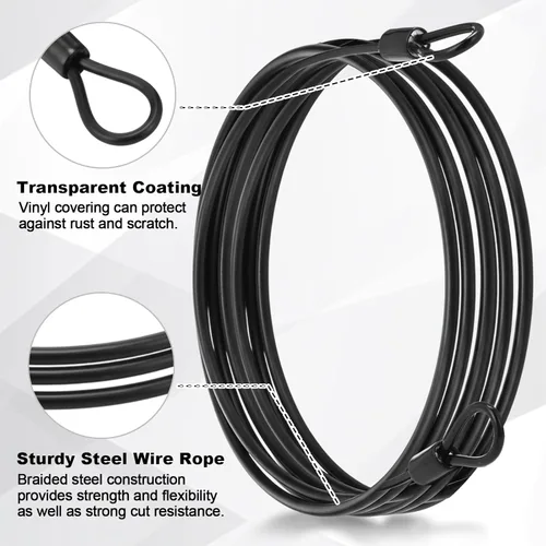 Miniatura 4 de Paquete de 12 cables de seguridad para equipaje con bucles de 7 pies de 0.118 in recubierto de acero trenzado para bicicleta, cable de doble bucle