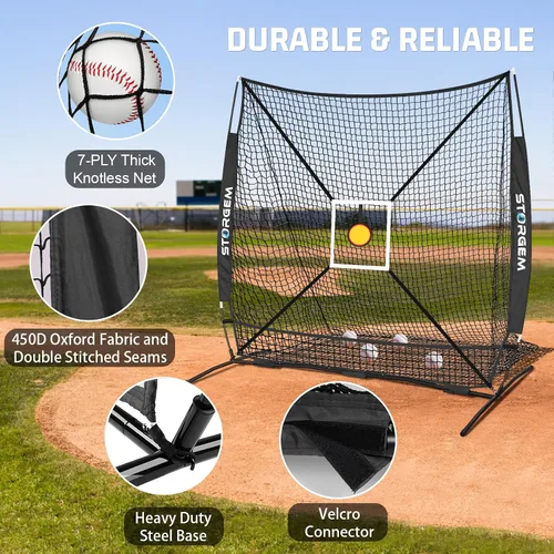 Miniatura 4 de Storgem 6'X6' Baseball Softball Practice Net, Portable Baseball Net for Batting, Hitting, Pitching and Fielding, with Carry Bag, Strike Zone and Bow