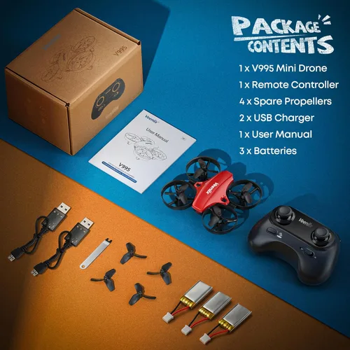 Miniatura 8 de Veeniix V995 Mini dron rojo para niños y principiantes, cuadricóptero de control remoto para interiores con giros en 3D, rotación de 360°, vuelo