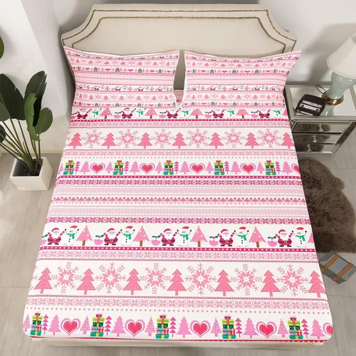 Miniatura 29 de Juego de sábanas con diseño de Papá Noel y muñeco de nieve para niños, niñas y niños, de temática navideña, juego de cama con diseño de árbol
