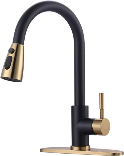 Miniatura 34 de WOWOW - Grifo de cocina cromado con rociador, grifo de fregadero de cocina extraíble de acero inoxidable con placa de cubierta, grifo de cocina