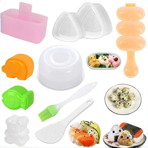 10 piezas de juego de moldes Onigiri, kit de moldes para hacer musubi de arroz, molde de prensa para bolas de arroz antiadherentes, molde para hacer