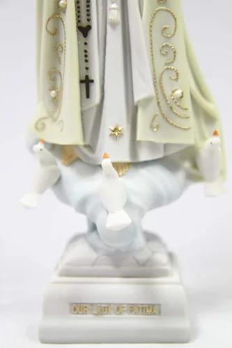 Miniatura 5 de Vittoria Collection Figura de escultura italiana de 11 1/2 pulgadas de alto de Nuestra Señora de Fátima con corona de metal, hecha en Italia