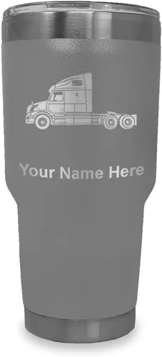 Miniatura 24 de LaserGram Taza aislada al vacío de 20 onzas, cabina de camión, grabado personalizado incluido (negro)