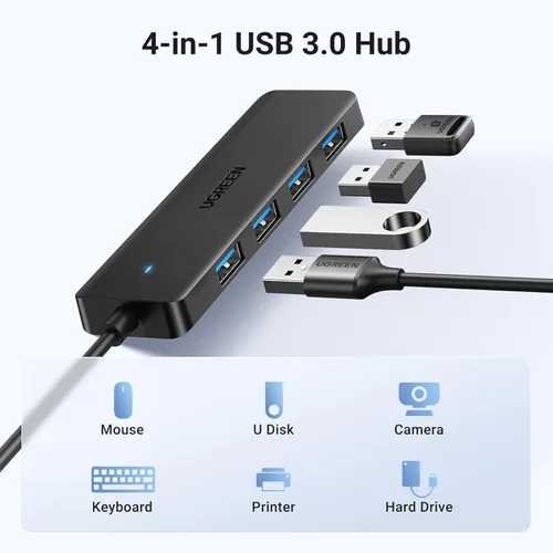 Miniatura 3 de Concentrador USB UGREEN 3.0, divisor de 4 puertos USB A ultradelgado Expansor USB para mouse, teclado, unidad flash, disco U, impresora Compatible