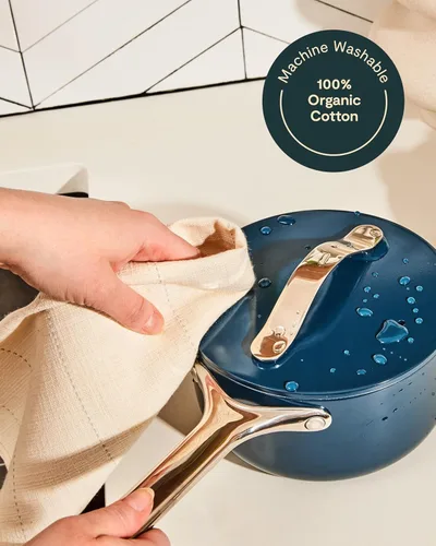 Miniatura 6 de Caraway Juego de lino – Delantal, soportes para ollas, guantes de horno y paños de cocina – 100% algodón orgánico – Duradero, lavable a máquina Azul
