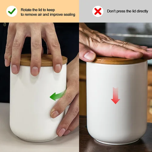 Miniatura 5 de Juego de recipientes blancos para cocina, 3 recipientes de cerámica con tapa de madera hermética, tarro de almacenamiento de alimentos, recipientes