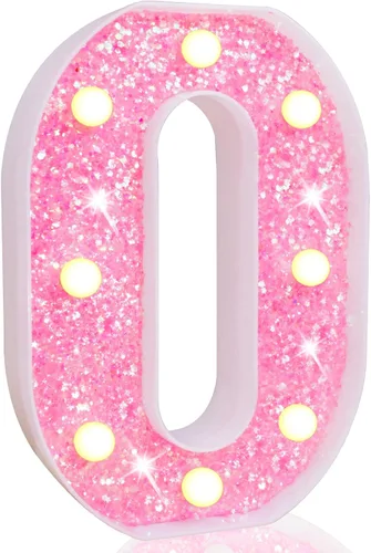 Miniatura 41 de Pooqla Luces de números de marquesina, números de luz rosa para niñas de 10.º cumpleaños, funciona con pilas, luz nocturna de número con purpurina