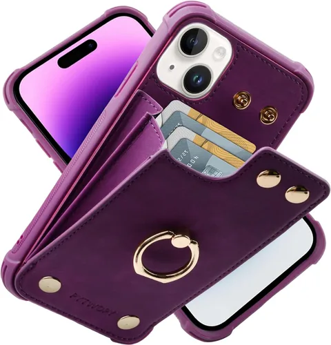 Miniatura 14 de Funda tipo cartera compatible con iPhone XR/10R con tarjetero de crédito, funda protectora de cuero a prueba de golpes compatible con anillo