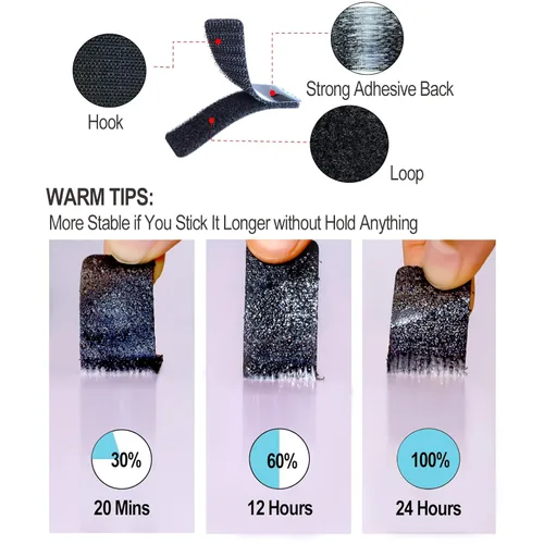 Miniatura 4 de ProHT Tiras de velcro con adhesivo de 0.8 x 3 pulgadas, 40 pares de tiras adhesivas de resistencia industrial para cojines de sofá. Resistentes